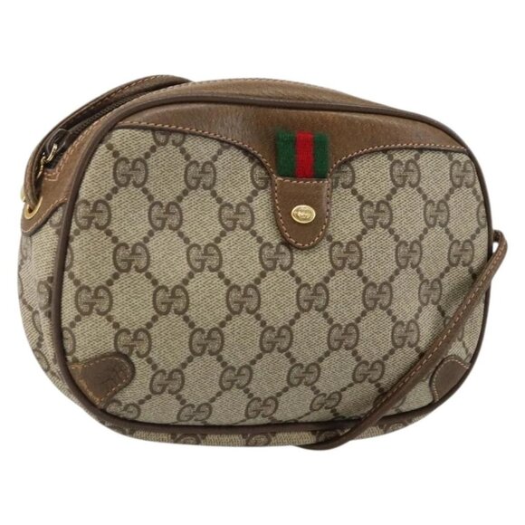 GUCCI GG Supreme Web Sherry Line Bag PVC Beige Gold 89 02 066 Auth 142438 - Picture 1 of 16